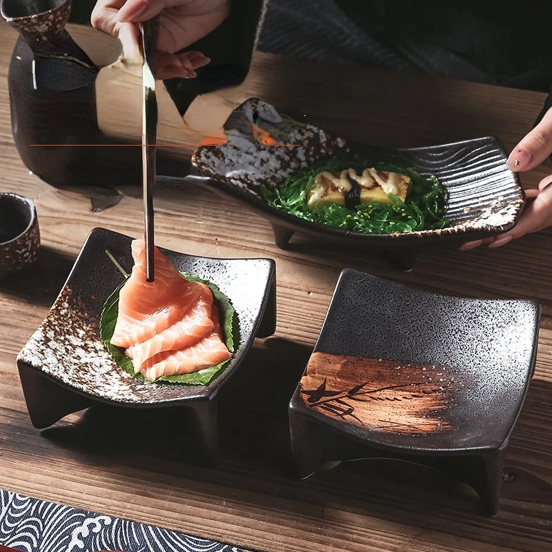 Japanese sashimi sea urchin dish commercial Japanese sushi dish hot pot roast meat square dish exquisite cooking plate