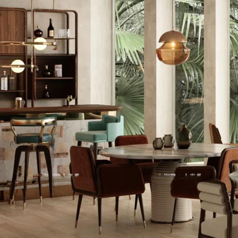 

Luxury Swivel Bar Chairs Steel Nordic Wood Comfortable Accent Bar Stools Design Modern Metal Sillas Para Barra Furniture