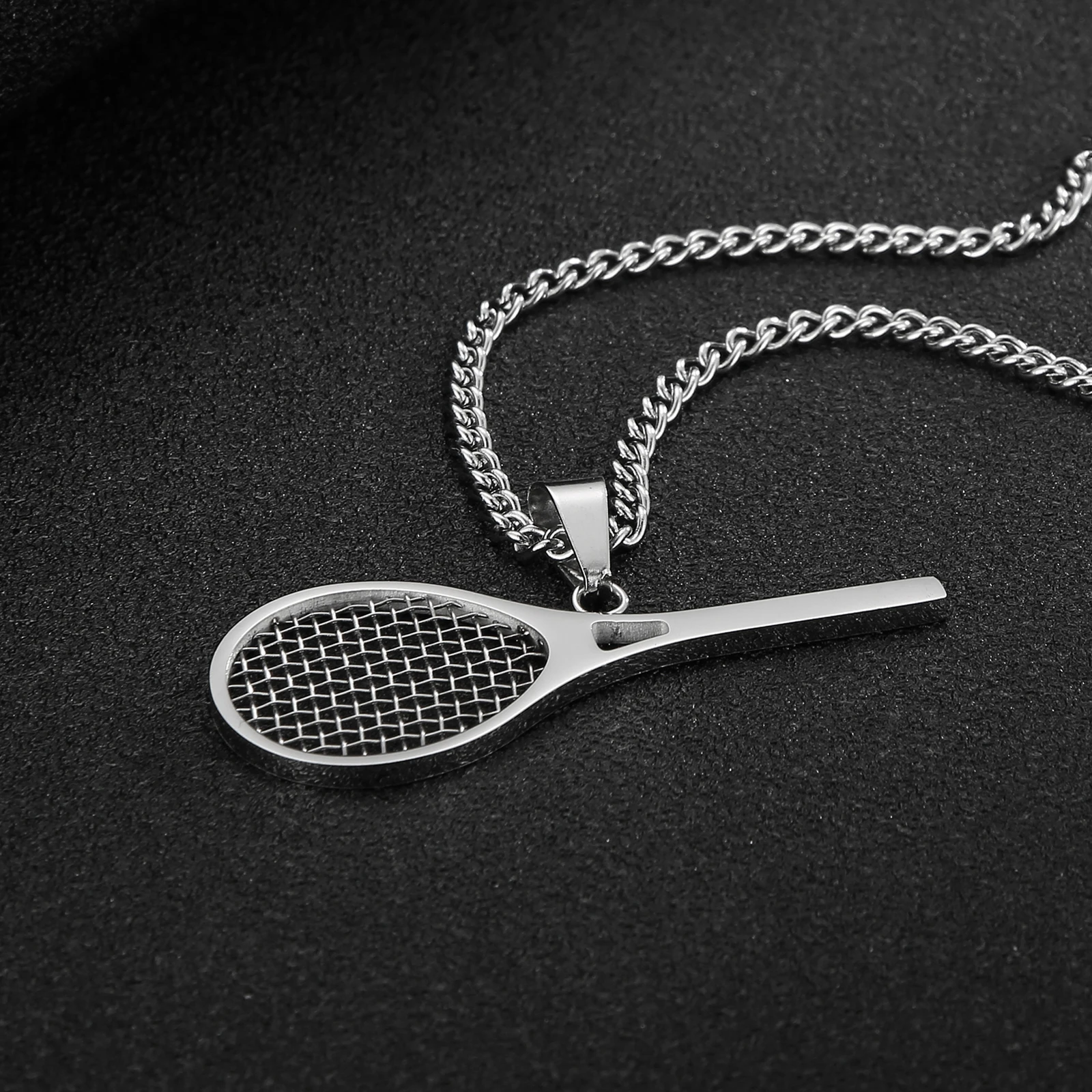 HaoYi Stainless Steel Tennis Racket Pendant Necklace For Men Fashion Sports Lover Jewelry Accessories Gift