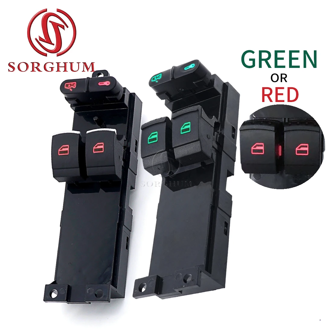 

SORGHUM 1J3959857A Red Green Chrome Power Window Switch For VW Bora Golf Jetta MK4 Passat Seat For Skoda Fabia Octavia 1J3959857