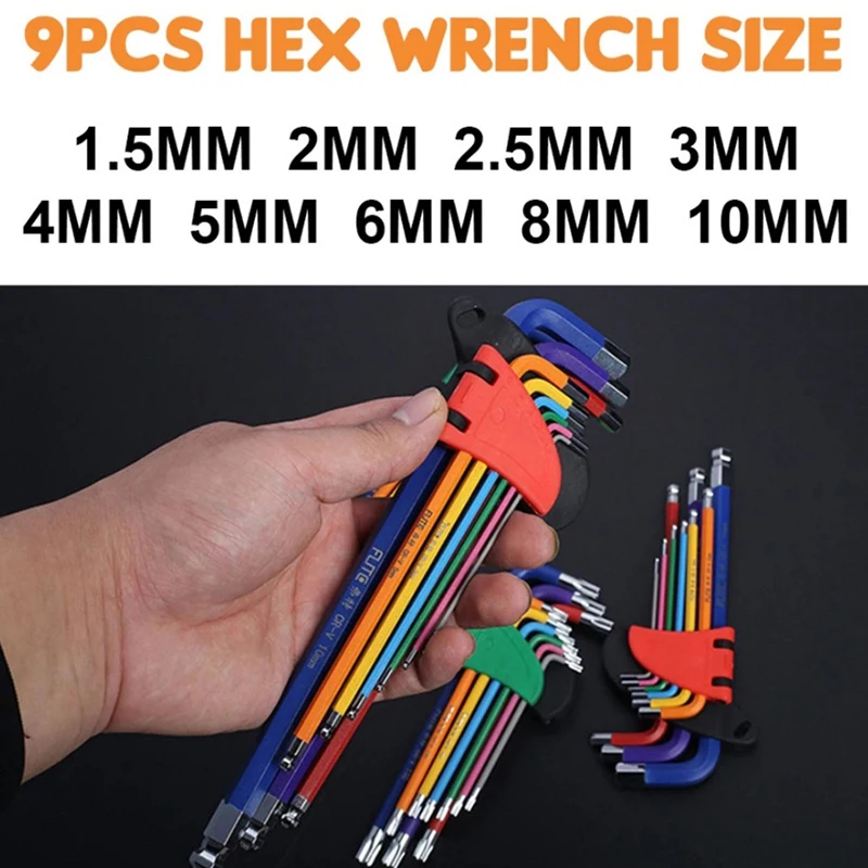 Colored Hexagonal Wrench With Chrome Vanadium Steel Ball Head, Plum Blossom Rice Seed Folding For Bicycle Maintenance