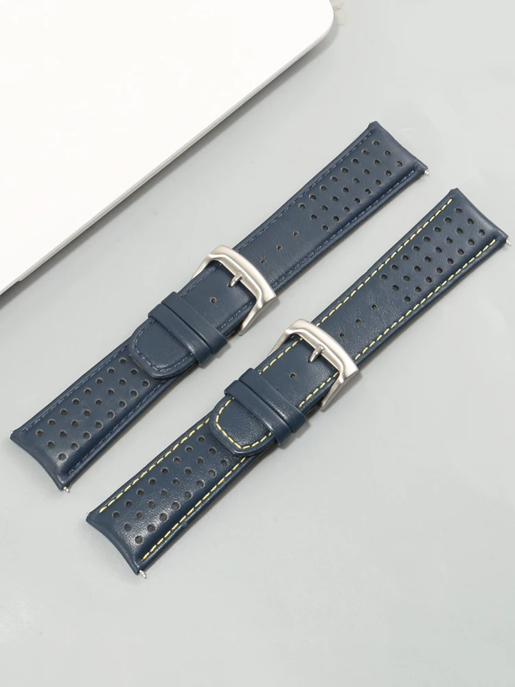 For Citizen Blue Angel 1 2 Generation Air Eagle At8020/Jy8078 Steel Buckle 22 23 Blue Yellow Line Genuine Leather Watch Strap