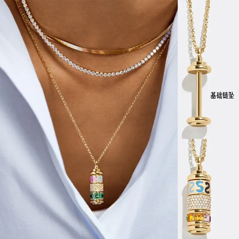 Initial Rotating Pendant Necklace Personalized Custom Alphabet Stainless Steel Jewelry For Women Christmas Birthday Gift For Her