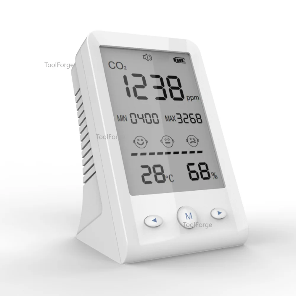 NDIR Co2 Meter Alarm Temperature Humidity Detector 3 in 1 Air Quality Monitor Gas Analyzer with LCD Display USB Rechargeable