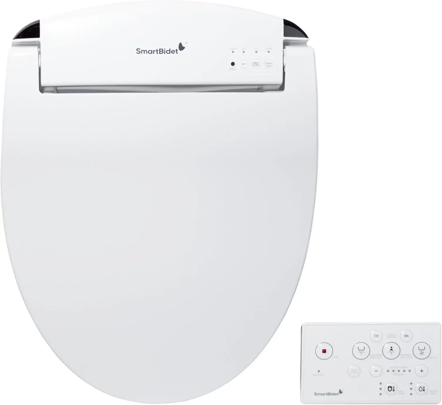 Assento de bidê elétrico para banheiros redondos e banheiros curvados franceses com controle remoto, luz noturna LED, aquecido