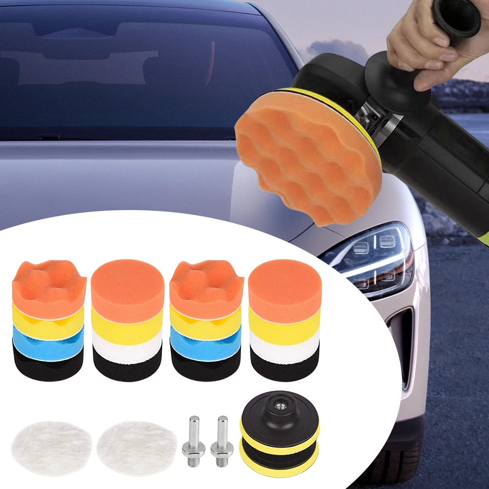 22Pcs 3 Inch Foam Pad Buffer Kit Reusable Car Polisher Pads Kit Buffing Waxing Clean Polish for Auto Motorcycle Remove Scratches