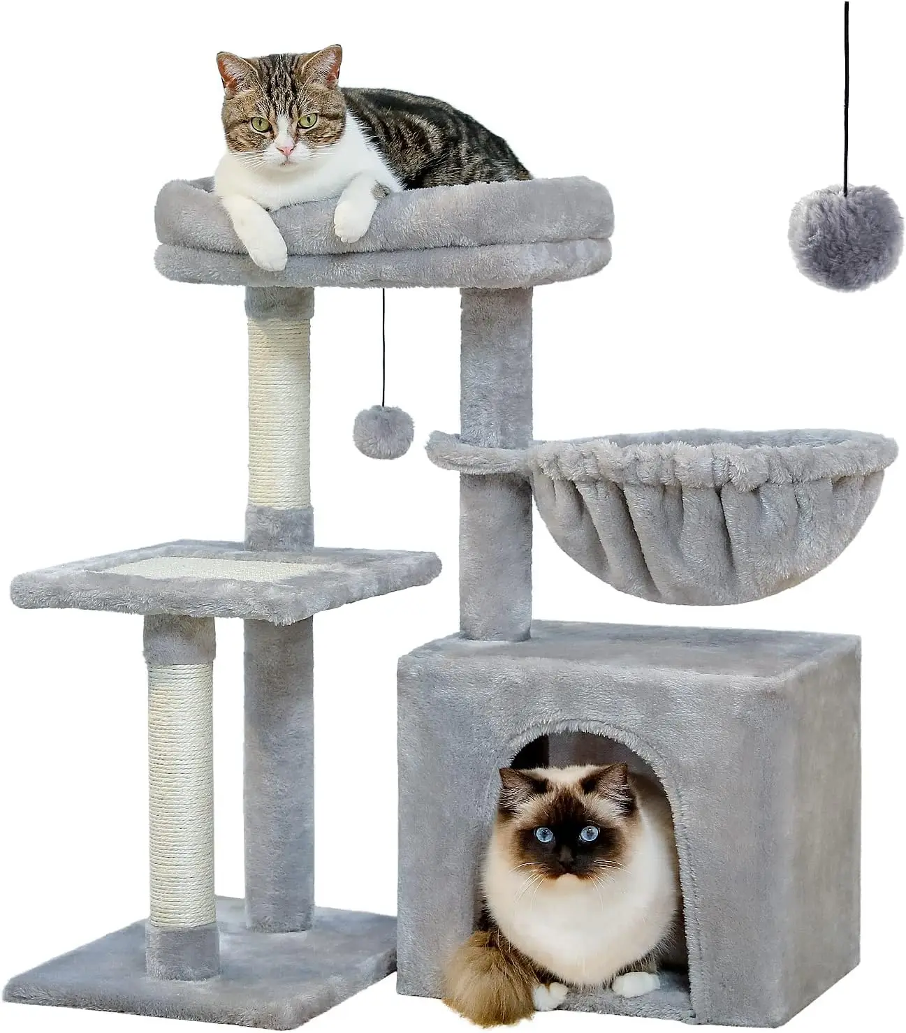 

Small Cat Tree, [28.5''] Cat Tower for Indoor Cats, 2 Styles Activity Tree with Cat Scratching Posts, Big Hammock and Re