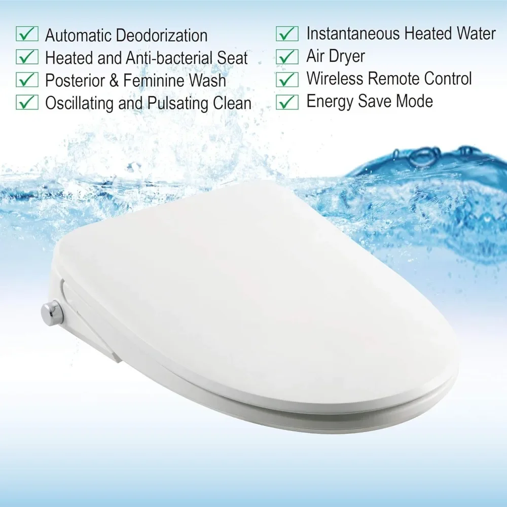 Smart Bidet Toilet Seat，Electronic Advanced Self Cleaning, SoftClose Lid，Automatic Deodorization，Toilet Seats