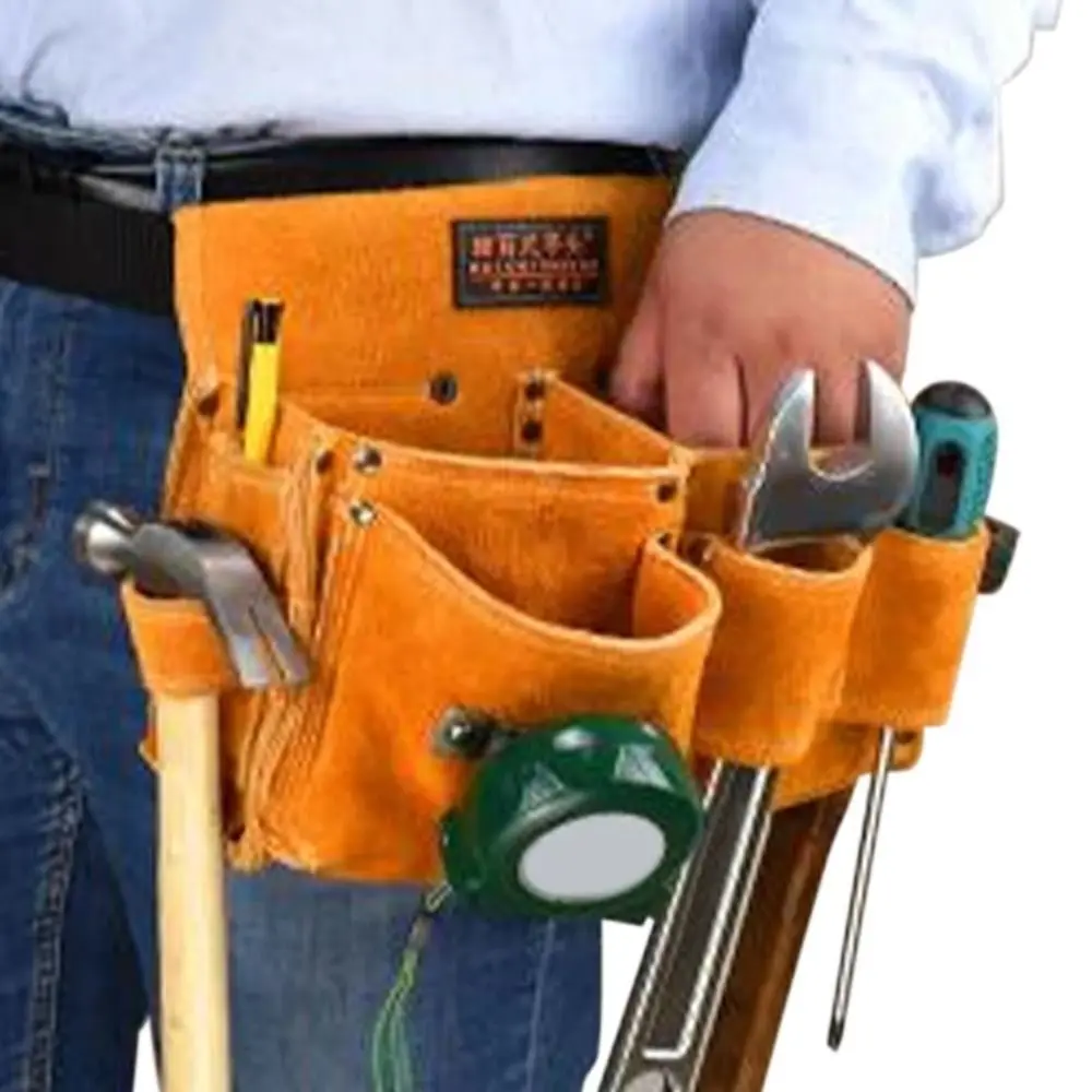 Portable Wear Resistant Nail Bag Large Capacity Pouch Tool Storage Bag Retro Sturdy Hardware Organizer Wrench