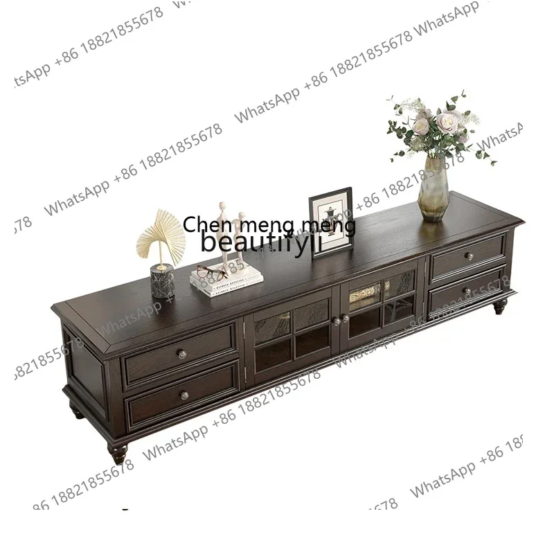 

X American Country Solid Wood TV Cabinet Retro Living Room Floor Cabinet Coffee Table Simple TV Stand