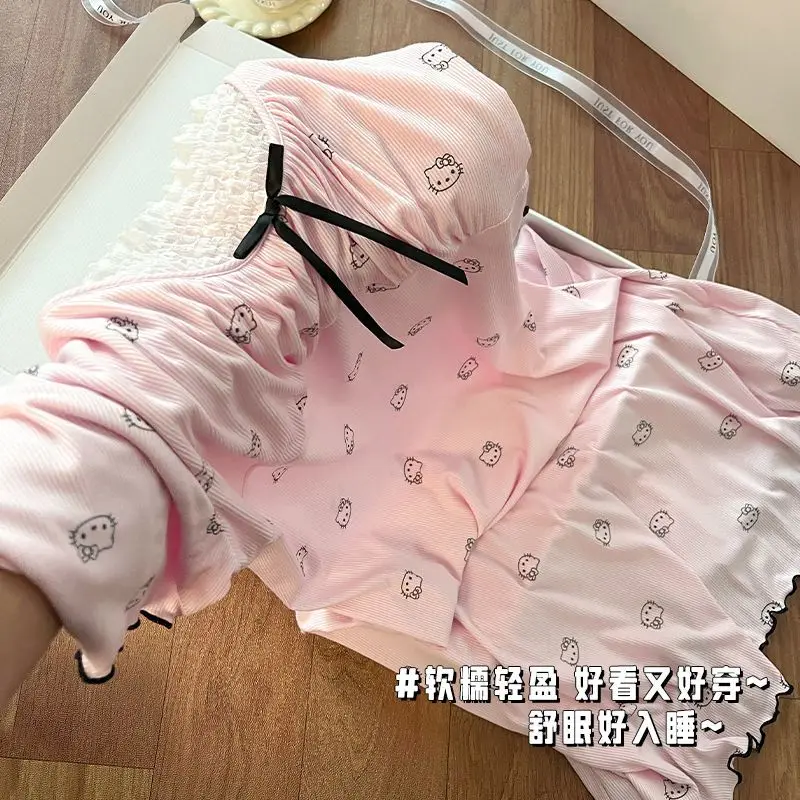 

Ночная рубашка Sanrio для девочек, пижама с мультяшным принтом Hello Kitty, свободная домашняя одежда, простой модный принт, креативный, хит продаж, элитные подарки