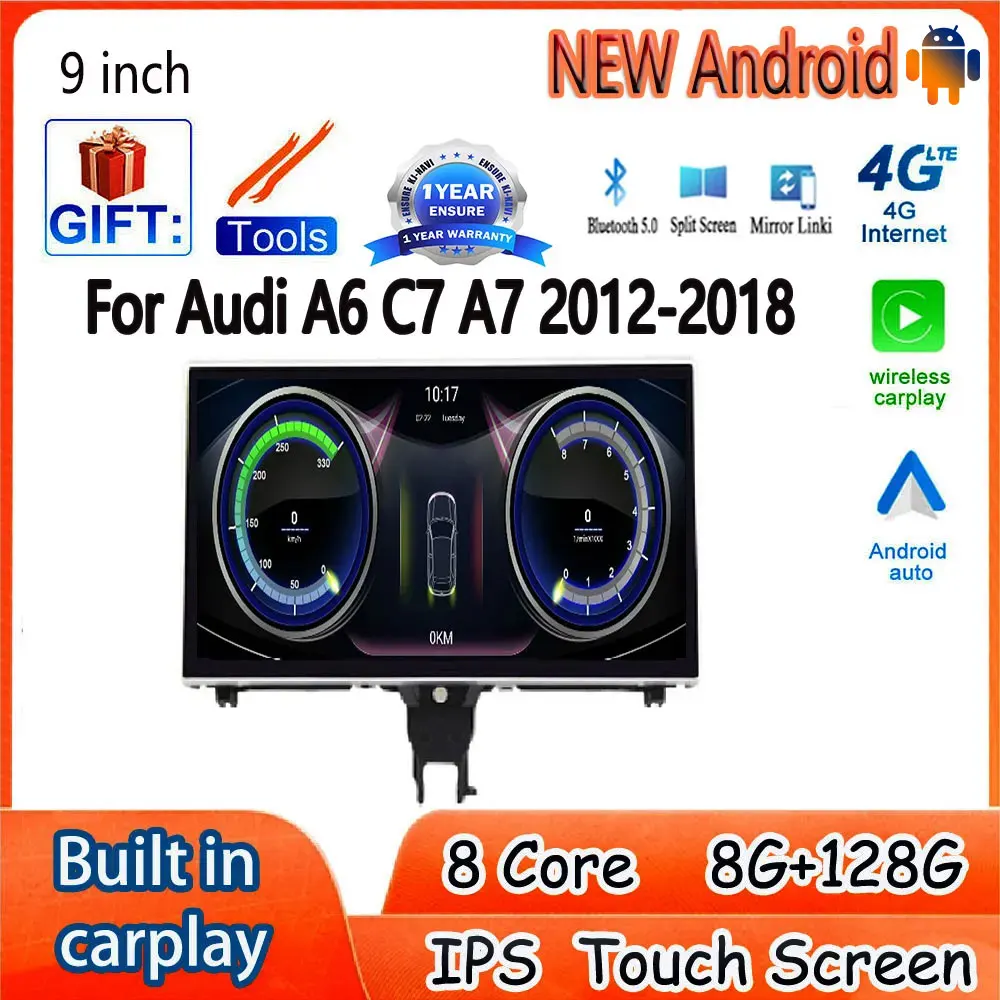 9 Inch Screen For Audi A6 C7 A7 2012 2013-2018 Android OS Car Accessories Navigation GPS Carplay Monitor Multimedia Radio Player