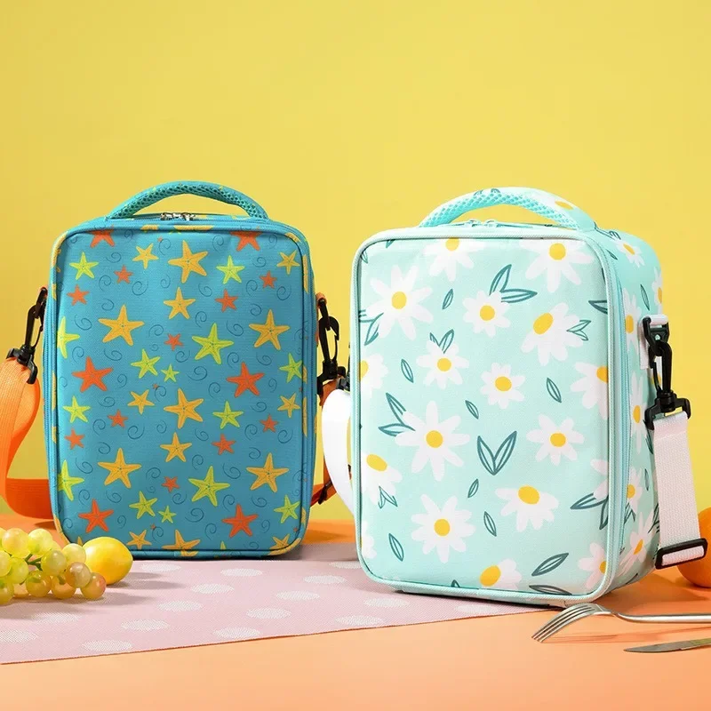 Kawaii Portable Cartoon Tote Thermal Lunch Box Bag Aluminum Foil Office Student Bento Storage Insulation Bags Shoulder Strap