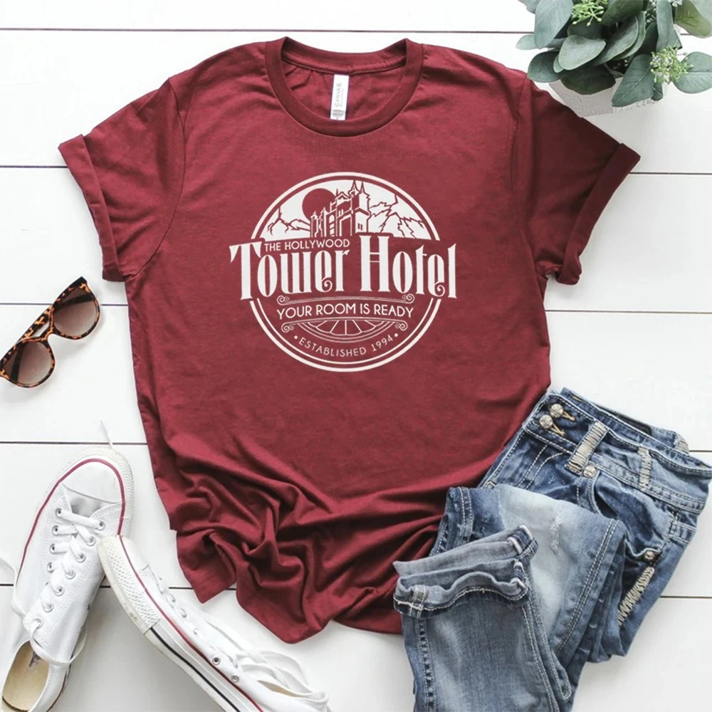 Torre de terror unisex camiseta torre hotel camisa do vintage estúdios camisa wdw camisa feminina moda verão causal manga curta topos
