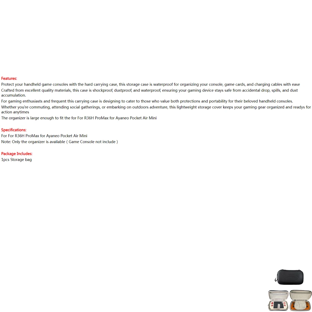 

Travel Storage Case for R36H ProMax for Ayaneo Pocket Air Mini Handheld Game Console,Carrying Bag Organizer Shockproof Hard Case