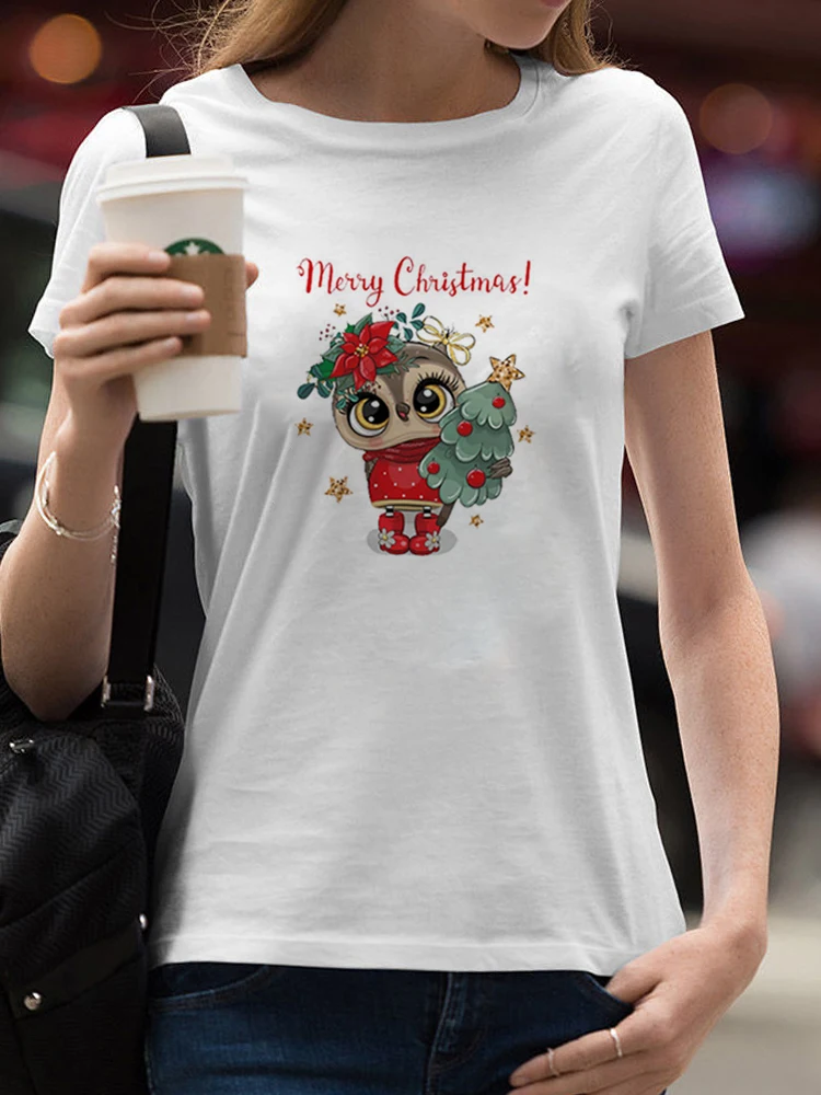 

Cartoon Snowman New Year Cool Vintage Women T Shirt Print Tops Tee Lady T-Shirts Top T-Shirt New Year Female Graphic Tee T Shir