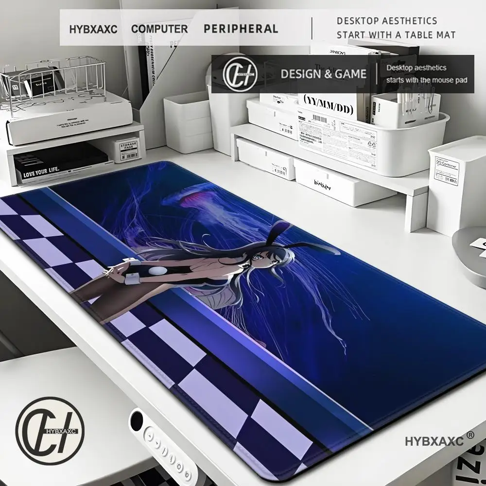 Kelinci gadis Sakurajima Mai alas Mouse meja bantalan Mouse lucu HD bantalan meja diperpanjang alas Keyboard game besar XXL bantalan Mouse 90x40