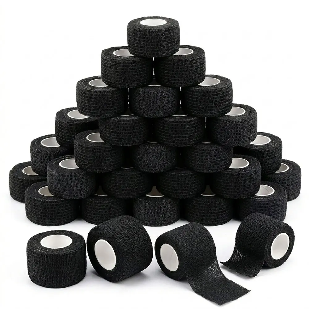 96/48/24/12/6/3pcs Waterproof Nonwoven Black Tattoo Grip Bandage Cover Wraps Tapes Self Adhesive Tattoo Handle Grip Cover Supply