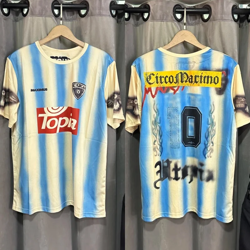 

Blue and White Striped Utopia No.10 Cactus Jack Football Jersey Loose Casual Sports Mesh Short Sleeved Shirt T-shirt