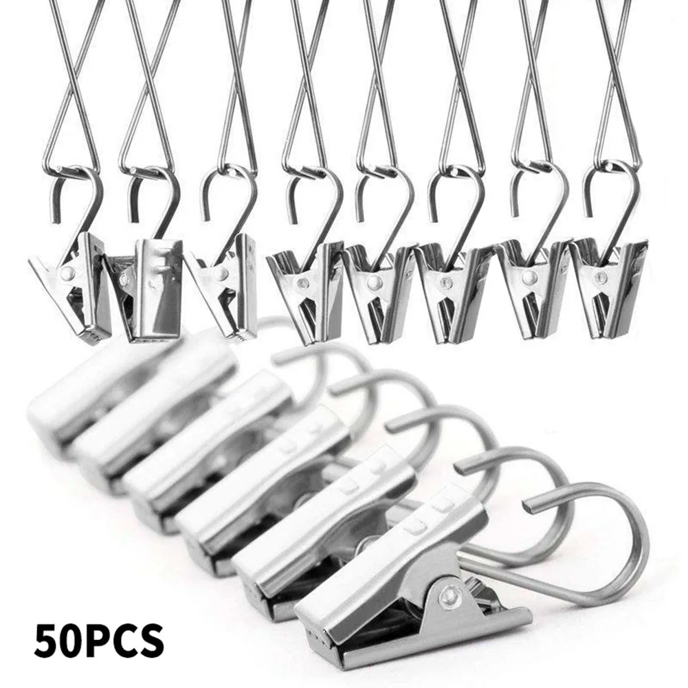 

50Pcs Stainless Steel Curtain Clips With Hook Sturdy And Durable Window Curtain Hook Clips Home Window Accessories