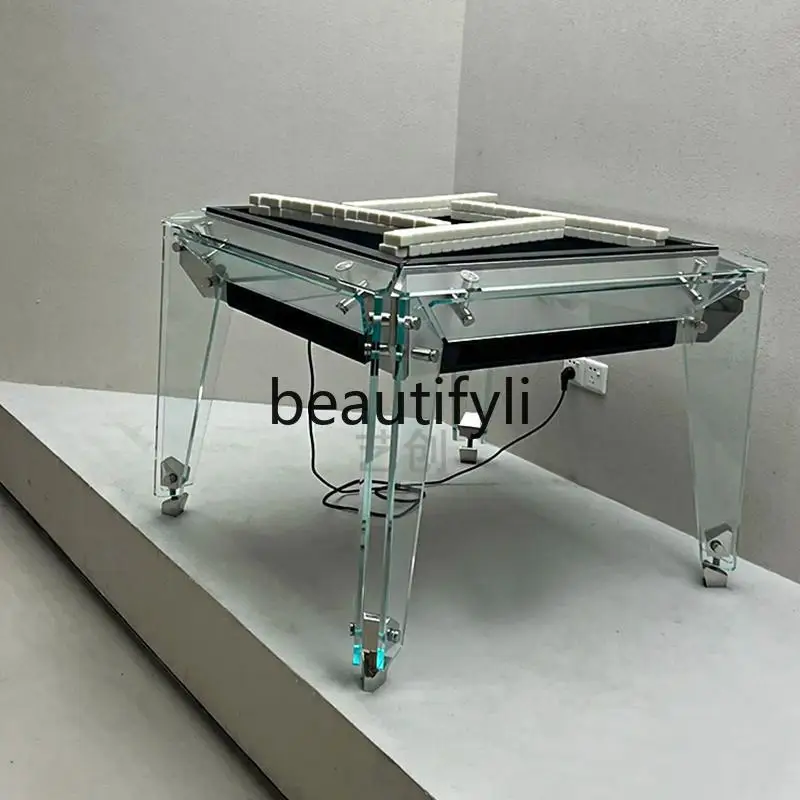 Tempered glass mahjong machine chess room light luxury electric silent mahjong table