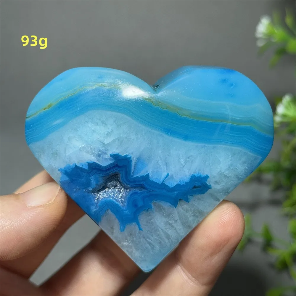Natural Sapphire Blue Agate Heart-Shaped Mineral Crystal Reiki Therapy Prayer Spiritual Meditation Lucky Home Decoration Gift