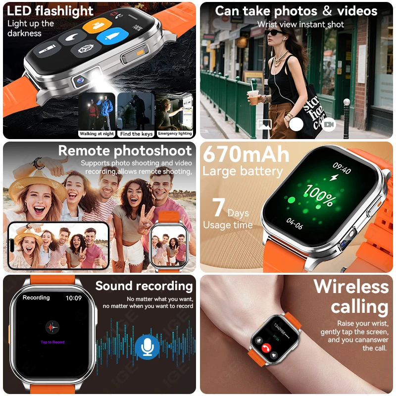 LIGE 2026 Camera Smart Watch Men Women Photos Record Video Health Monitor Waterproof Flashlight Sport Fitness BT Call Smartwatch