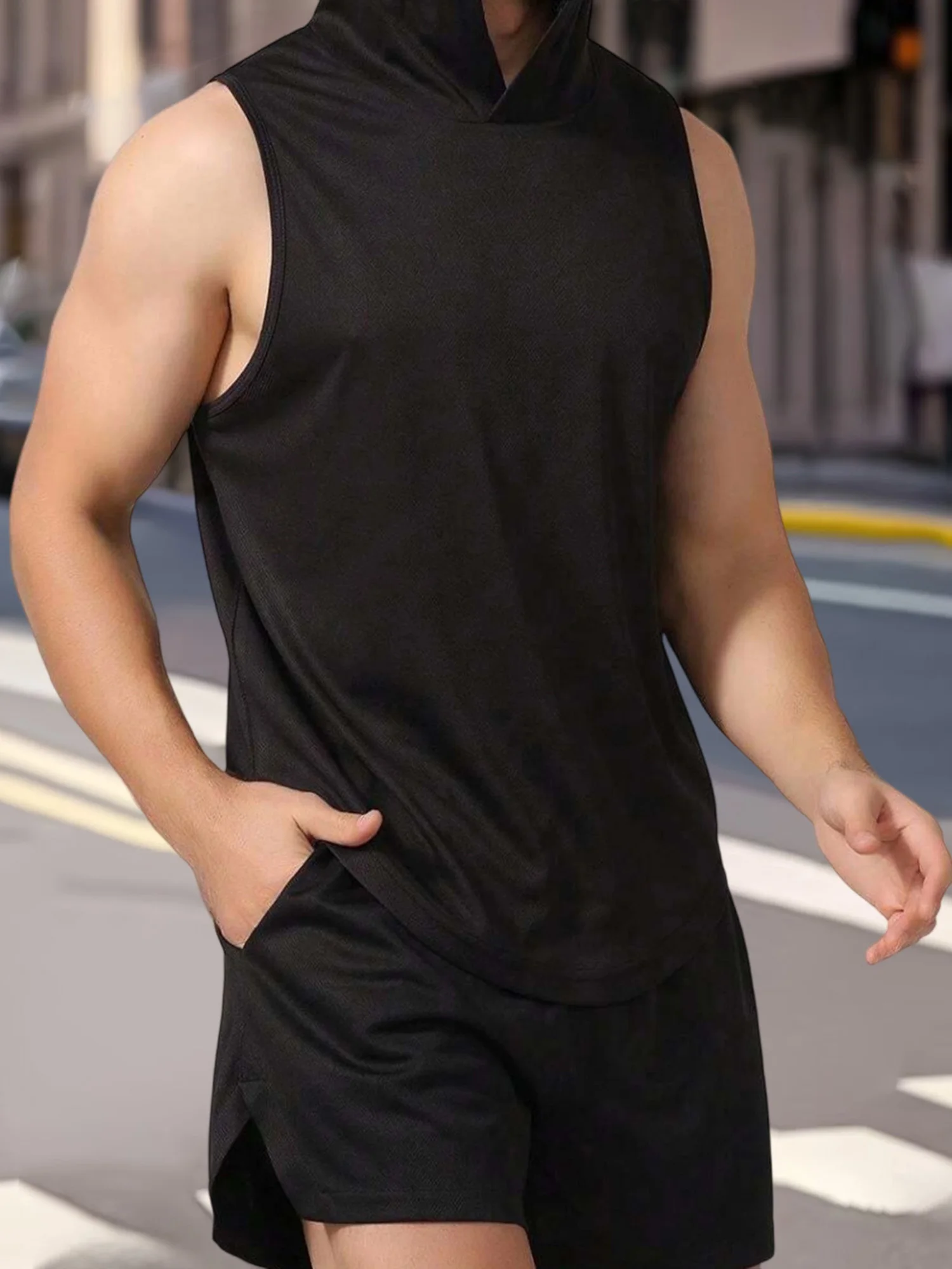 

Men s Sleeveless Hooded Workout Tank Top Solid Color Athletic Gym Vest for Bodybuilding and Summer Fitness Training