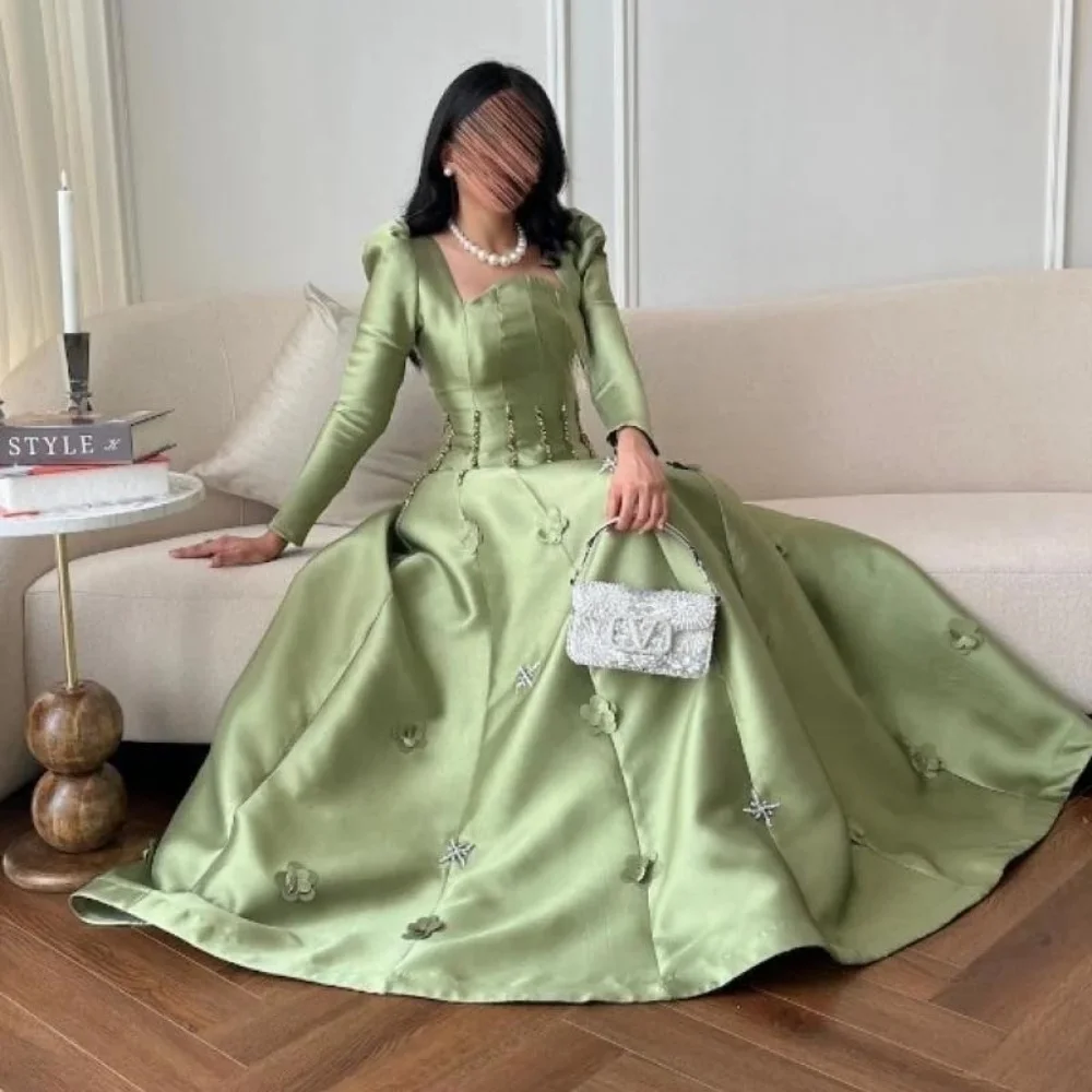 فستان حفلة موسيقية نسائي رائع مخصص مكشكش مثير بأكمام طويلة ساحر على شكل حرف a بطول الأرض فستان الحفلات مطرز بالخرز ثوب مسائي