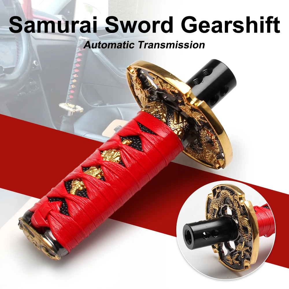 Samurai Sword Automatic Leather Shift Knob Universal For Lock/Button Transmission Cool Katana Gear Shifter Lever 100/150/260MM