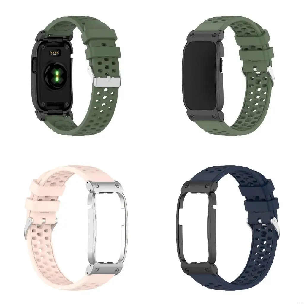 Model-Specific Replacement Wristband Strap with Integrated Metal Protective Frame, Perforated Silicone Band and Pin 896C