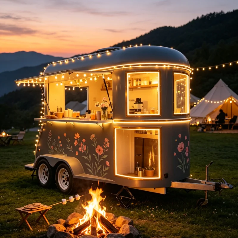 

Customized Aluminum Food Trailer Compact Mobile Kitchen BBQ Coffee Snack Cart Fully Equipped For Night Market Use