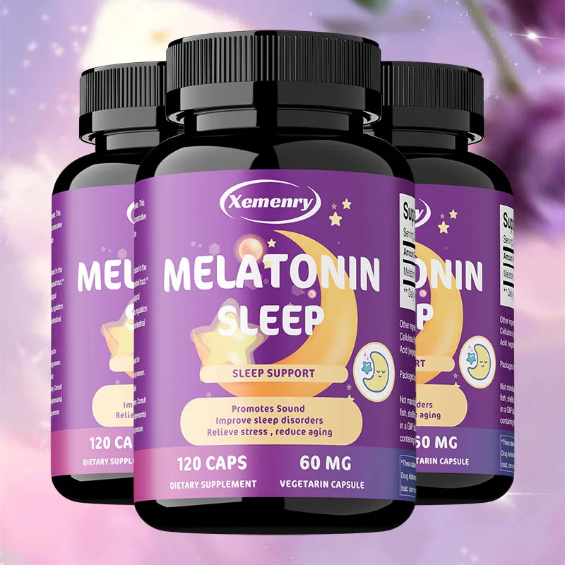 

Melatonin Vegetarian Capsules - Promotes Healthy Sleep, Relieves Anxiety, Improves Sleep Quality, and Reduces Wakefulness Time