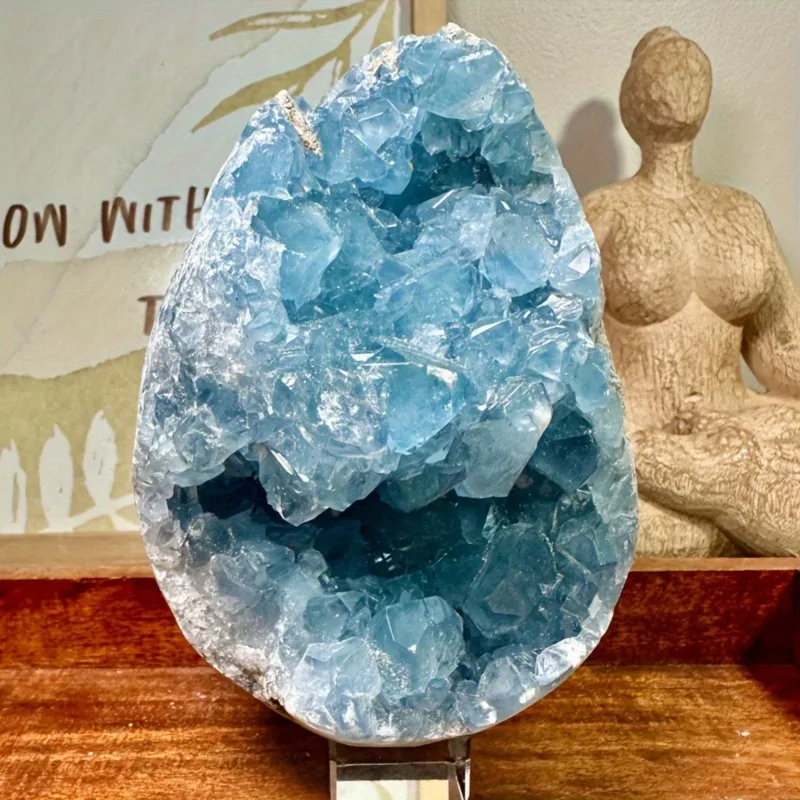 Genuine Natural Celestite Crystal Cluster - Stunning Azure Druzy Geode Rough Mineral Stone for Home Decor Specimen Collection