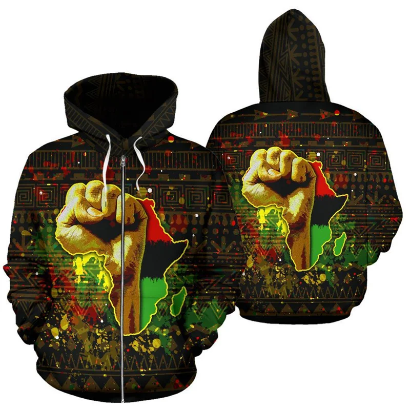 African Hoodie Men African Black Power Zip-Up Hoodies All Over Printed Zip Hoodies Black Girl Floral Sweatshirts Pullover Tops