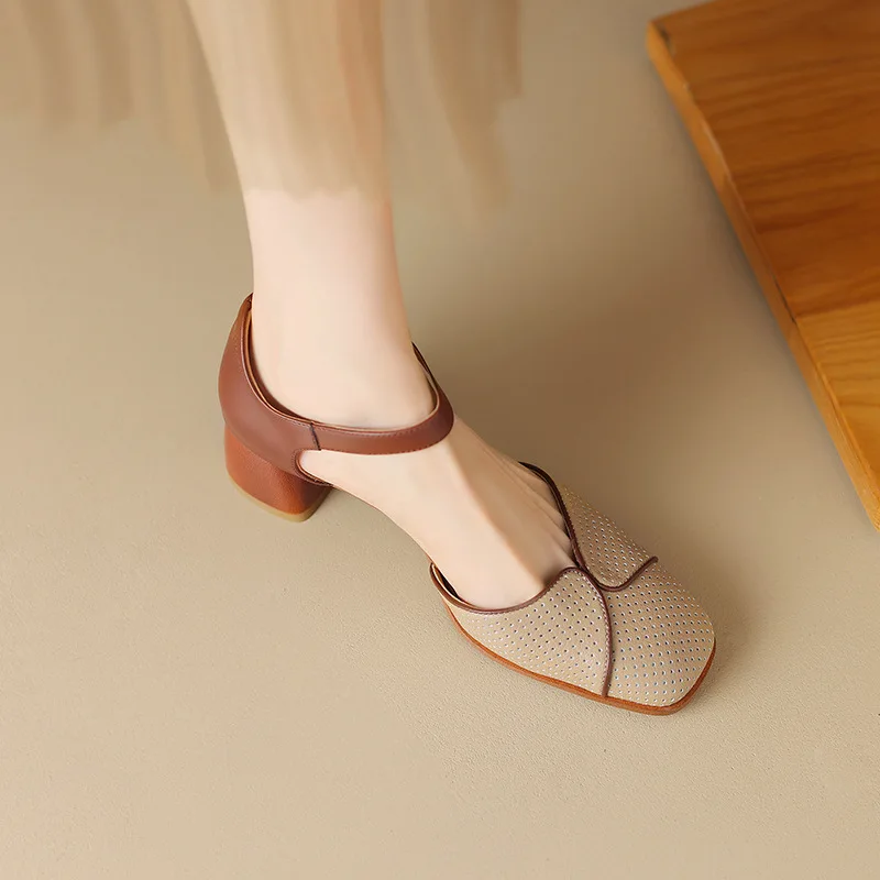 2024 New Square Head Collocation Color Baotou Sandals Women Summer Retro Casual Coarse Heels