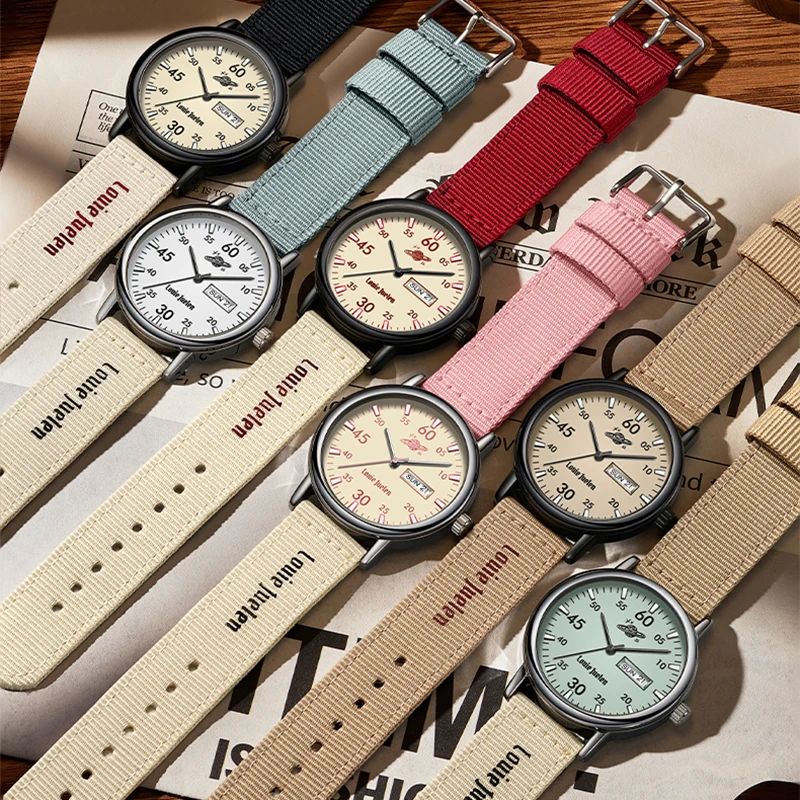 American Vintage Style Personalized Watch for Men Luminous Waterproof Calendar Nylon Strap Students Teenagers Quartz Man Watches