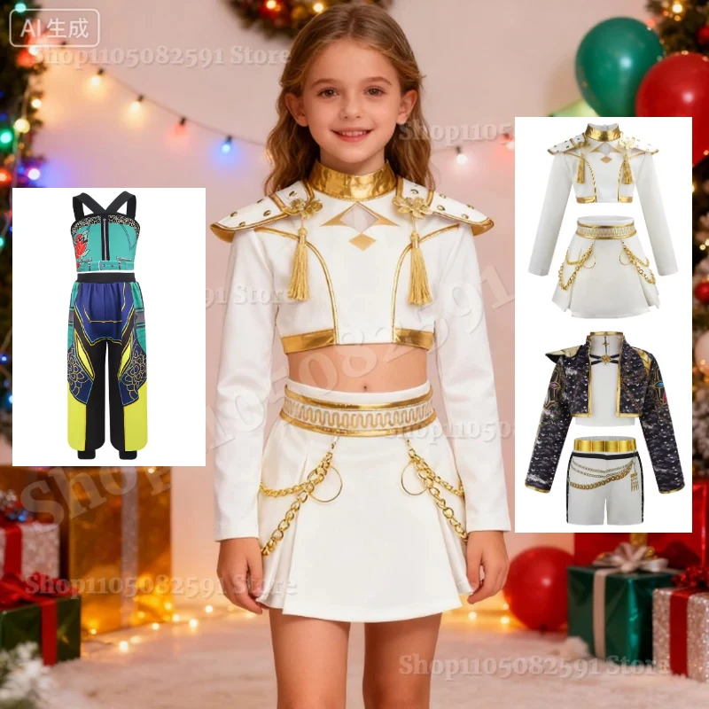 

2025 Anime Kpop Hunters Girls Cosplay Costume Kids Singer Rumi Halloween Outfits Girl Hunters Stage Zoey Role Play Mira Dress Up