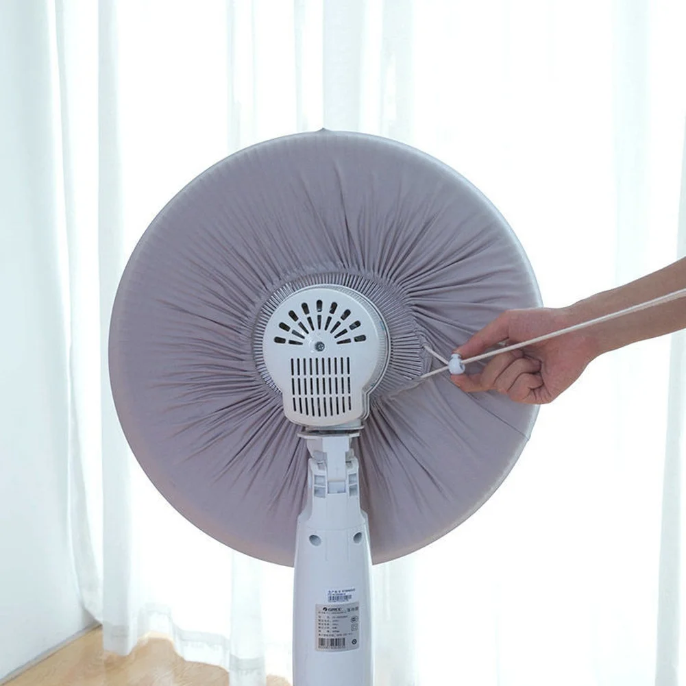 1Pc Stretchable Round-Fan Dust Cover Elastic Polyester Protector With Drawstring For Floor Table Fans Up To 27 Inch Grey