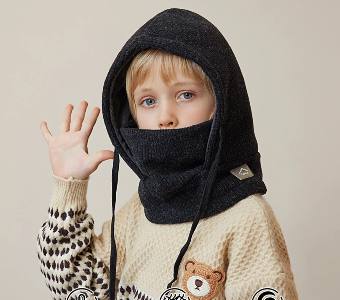 Chapéu e cachecol infantil com capuz Balaclava, máscara facial, boné de pelúcia, acolchoado, quente, gorro, earflap, menino, menina, crianças,