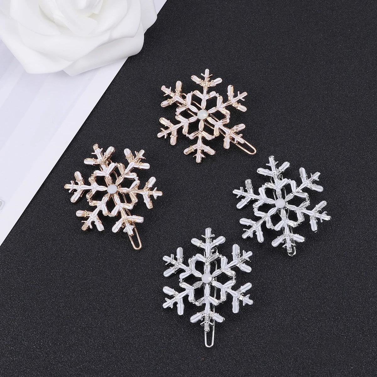 4 قطع من مشابك الشعر الكبيرة على شكل ندفة الثلج، تصميم مبالغ فيه من خليط معدني لامع، إكسسوارات شعر عصرية متينة لعيد الميلاد للنساء والفتيات #6