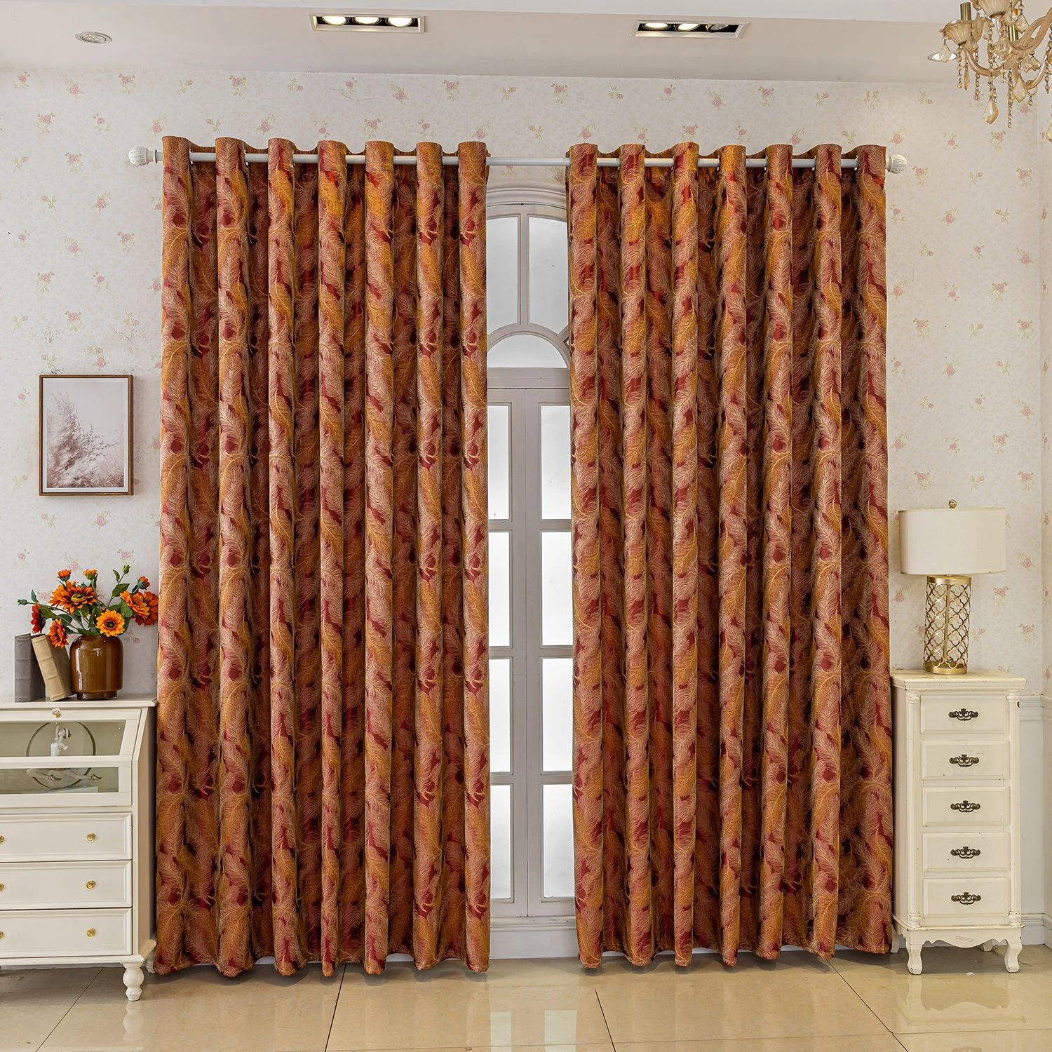 1pc European Style Curtain, Jacquard Light Blocking Curtain, Feather Woven Modern Minimalist, Elegant Home Decor, Contemporary W