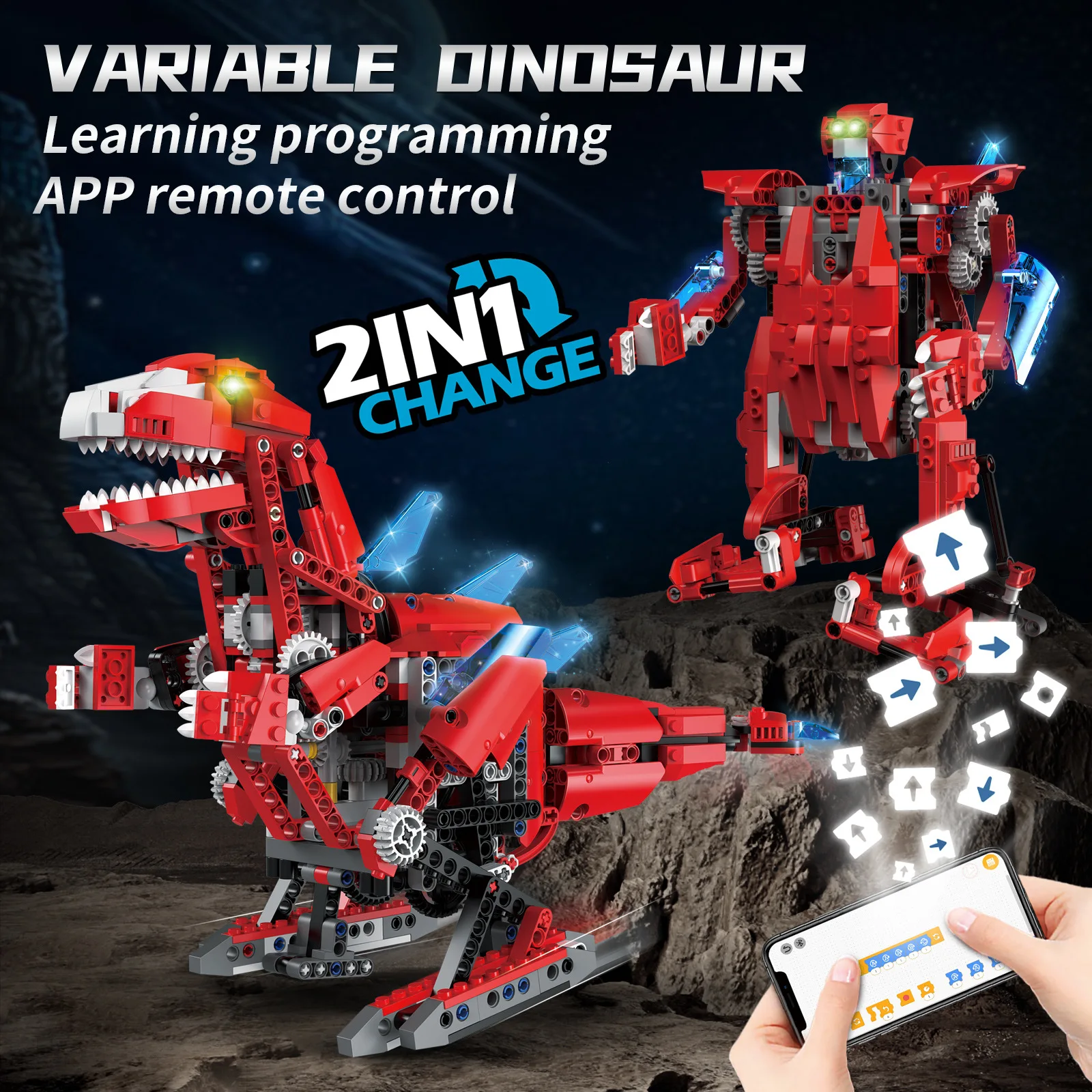 

Dinosaur 2-in-1 Assembly Building Blocks Kit Programming Electric Remote Control Robot Model DIY Toy Kid Birthday Gift