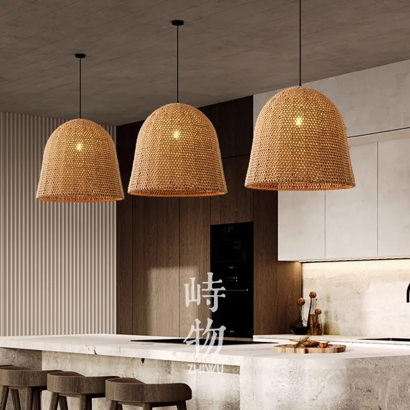 

Retro Hemp Rope Woven Restaurant Chandelier Bedroom Bar Island Table Ring Lamp Zen Tea Room Lighting Fixtures Environmental