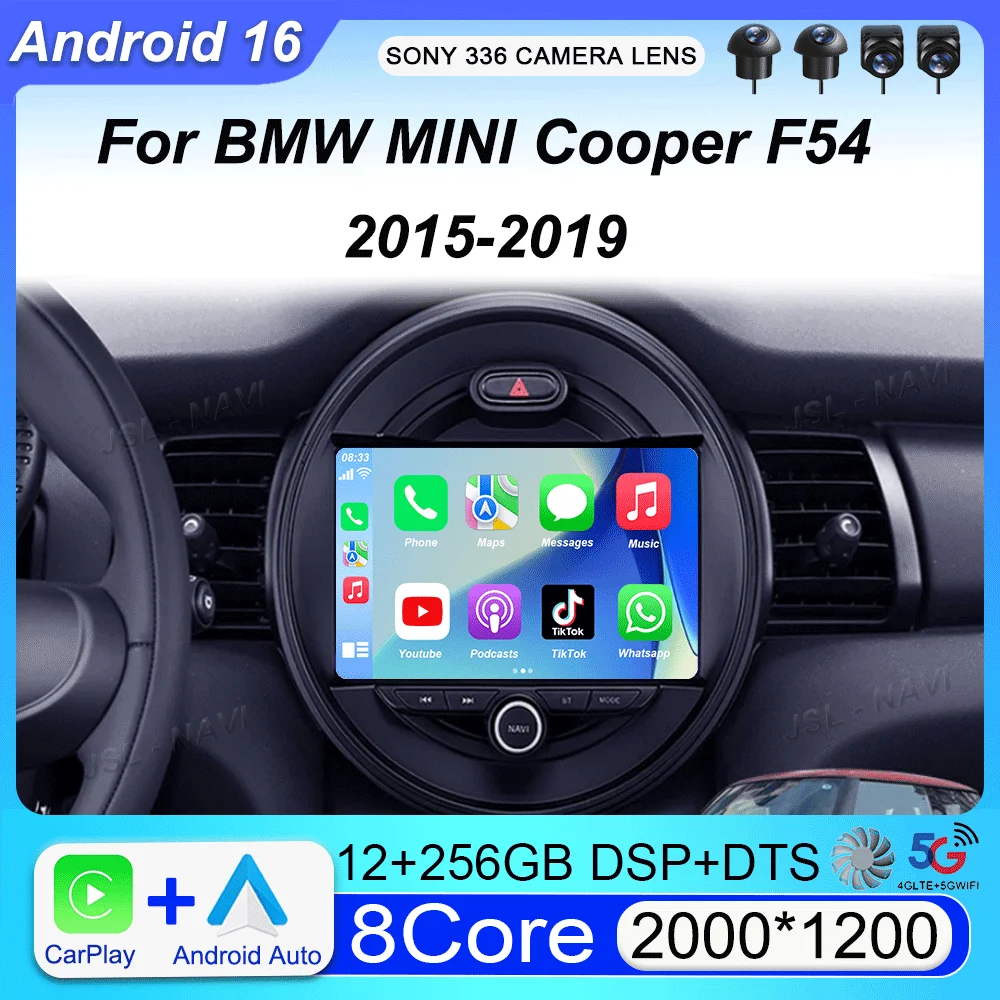 Radio CarPlay con Pantalla 2K para BMW MINI Cooper F54 F55 F56 F60 2015-2019 Android 16 Reproductor Multimedia para Auto Estéreo GPS 2Din