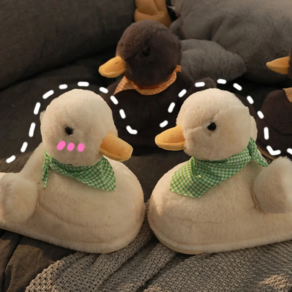 

Duck Plush Cotton Slippers Women Cute Winter Cartoon Home Non-slip Floor Fur Slippers Comfortable Home Confinement Shoes