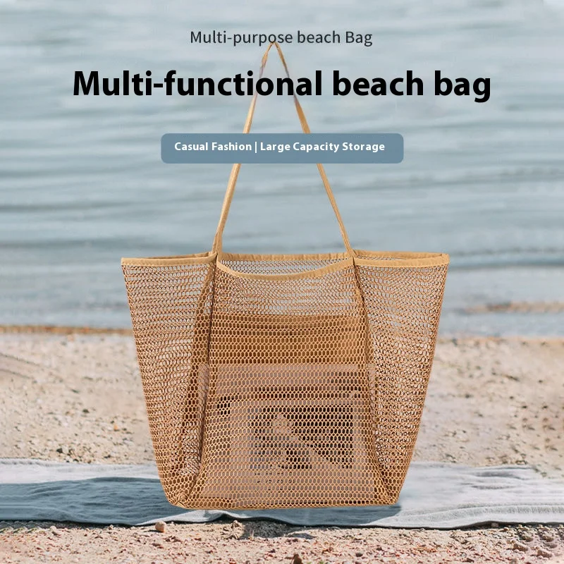 

Women Swimming Beach Mesh Bag Large capacity Ladies Shoulder Tote one-shoulder hollow beach bag travel hand-held travel Handbag
