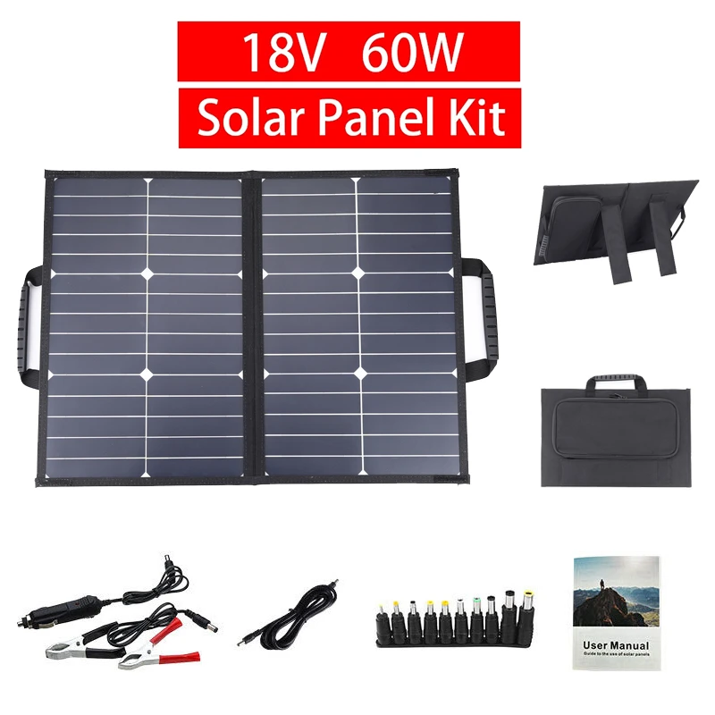 

18V 60W Foldable Solar Panel Kit with 12V 24V Controller Solar Panel Double Fast Charge TypeC+DC for House Camping Travel