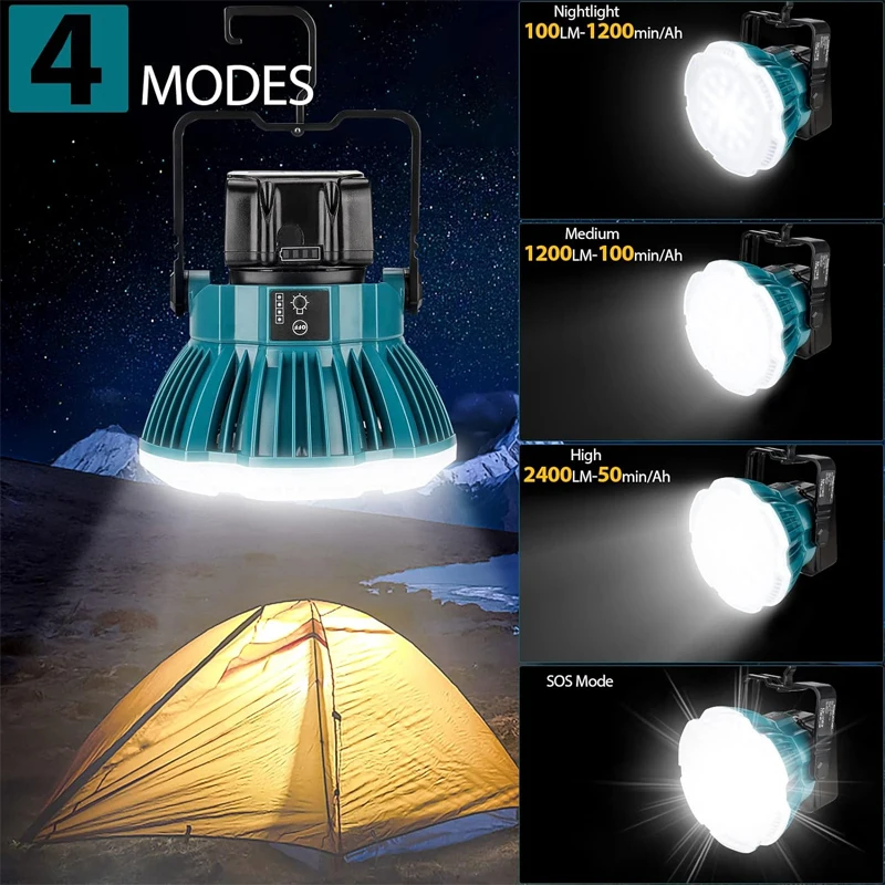 2400lm LED Camping Laterne für Makita 14,4 V 18V lxt Lithium Batterie 24W LED Arbeits scheinwerfer für Autore paratur Camping Notfall