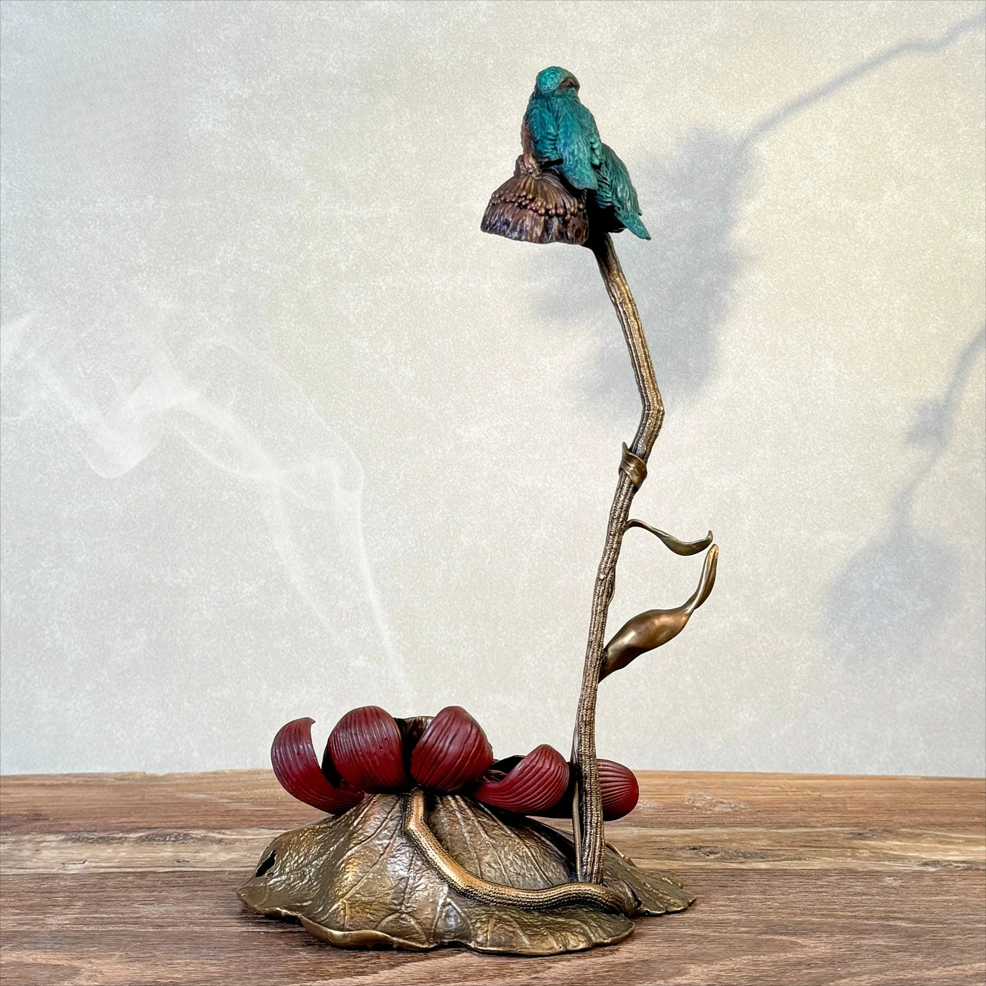 Copper carving incense burner flower and bird creative pure handmade household indoor desktop ornament handicrafts